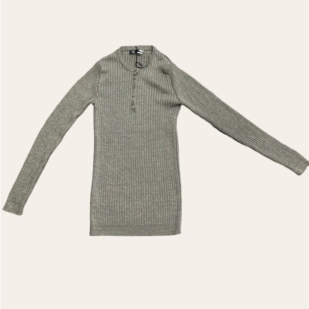 Bianco Nero Light Grey Ribbed Sparkly Henley Sweater Size XS